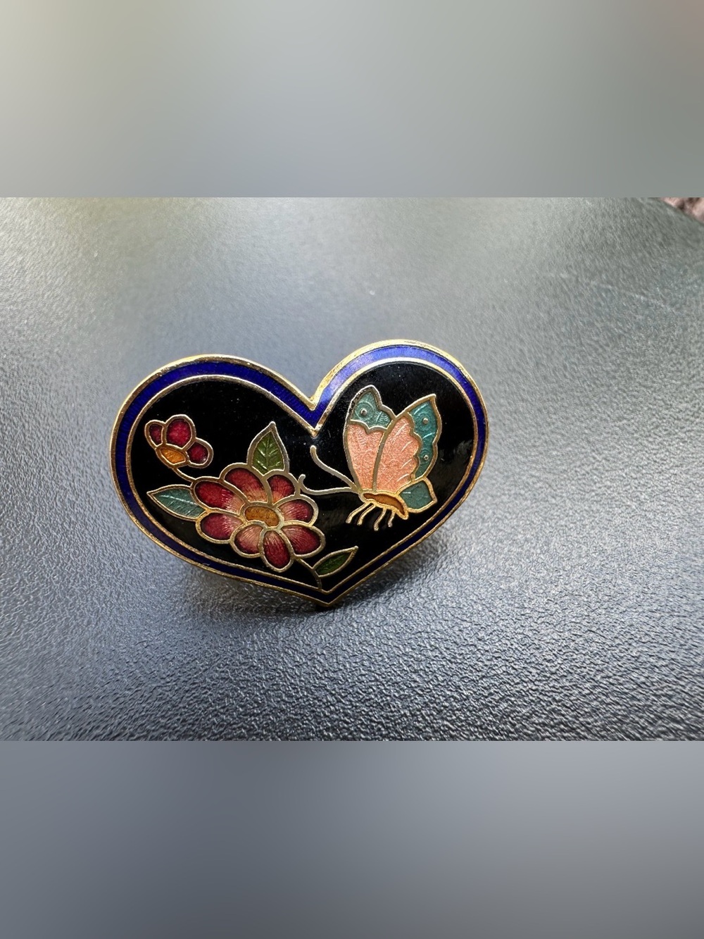 Vintage Cloisonné Butterfly Heart Shape Scarf Clip